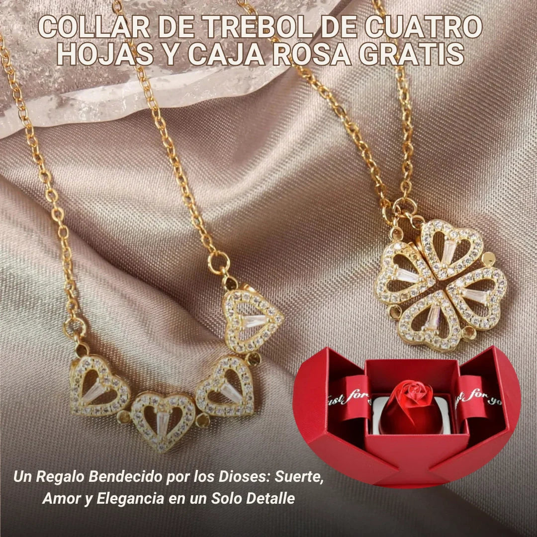 COLLAR DE TREBOL DE CUATRO HOJAS Y ESTUCHE PREMIUM GRATIS