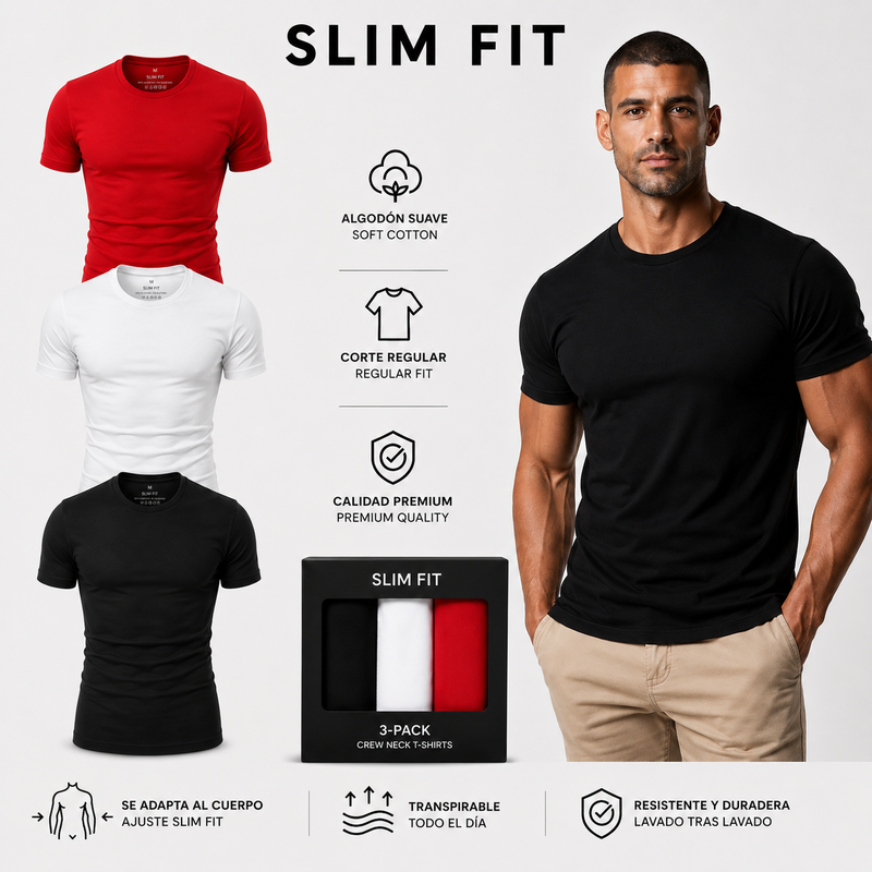 Pack 3 Camisetas Confort Slim Fit