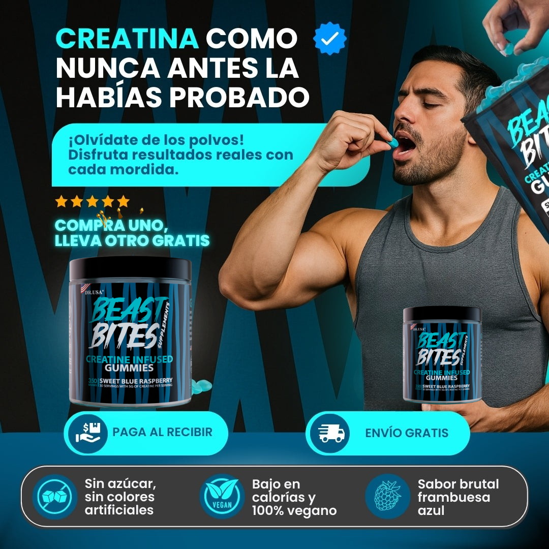 GOMITAS MASTICABLES DE CREATINA BEAST BITES COMPRA 1 LLEVA 2