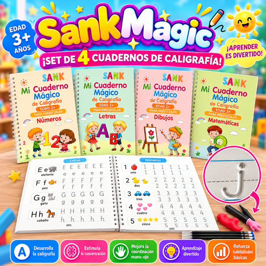 Sank Magic - 4 Cuadernos de Caligrafía Reutilizables